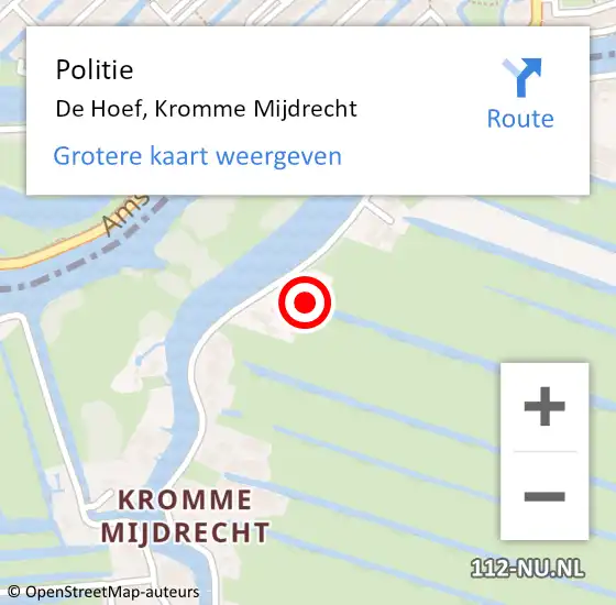 Locatie op kaart van de 112 melding: Politie De Hoef, Kromme Mijdrecht op 3 augustus 2021 12:53