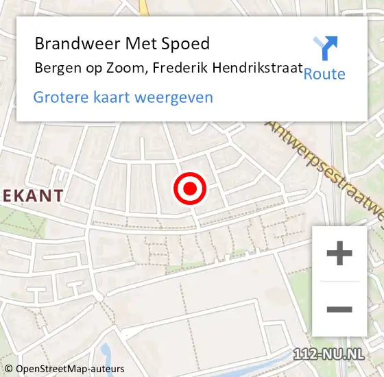 Locatie op kaart van de 112 melding: Brandweer Met Spoed Naar Bergen op Zoom, Frederik Hendrikstraat op 3 augustus 2021 13:19