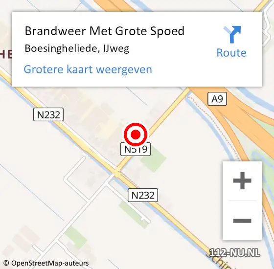 Locatie op kaart van de 112 melding: Brandweer Met Grote Spoed Naar Boesingheliede, IJweg op 3 augustus 2021 13:36