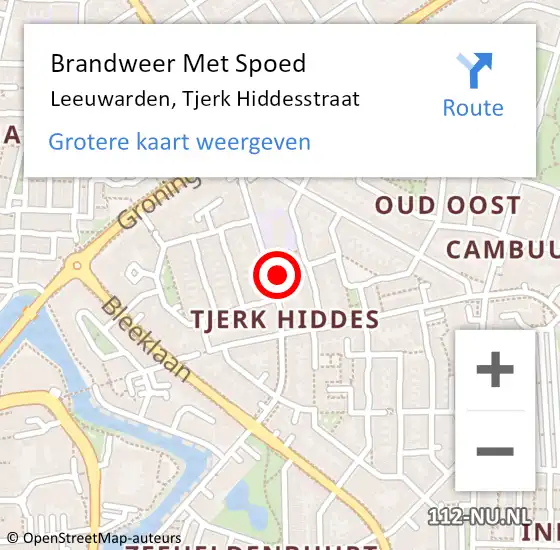 Locatie op kaart van de 112 melding: Brandweer Met Spoed Naar Leeuwarden, Tjerk Hiddesstraat op 3 augustus 2021 13:39