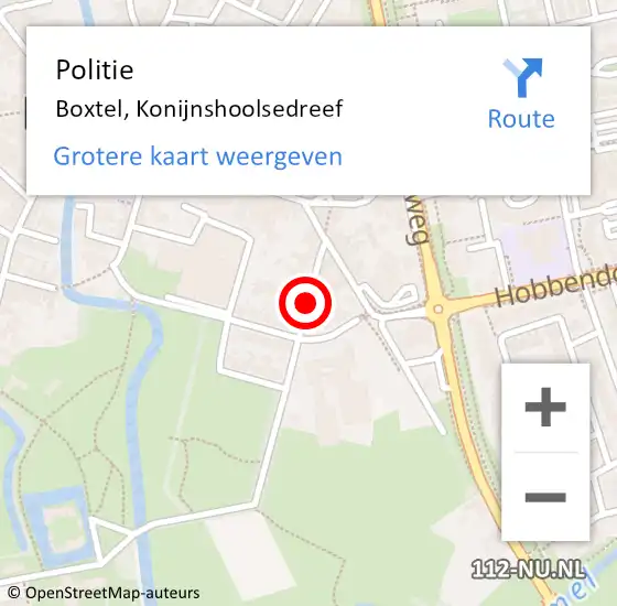 Locatie op kaart van de 112 melding: Politie Boxtel, Konijnshoolsedreef op 3 augustus 2021 14:32