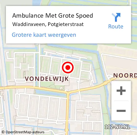 Locatie op kaart van de 112 melding: Ambulance Met Grote Spoed Naar Waddinxveen, Potgieterstraat op 3 augustus 2021 14:36