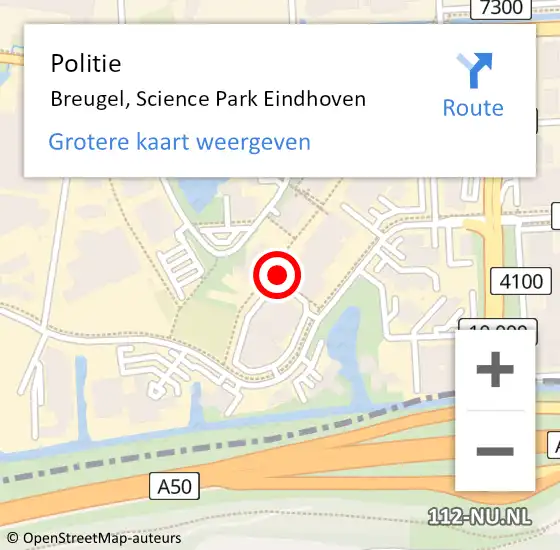 Locatie op kaart van de 112 melding: Politie Breugel, Science Park Eindhoven op 3 augustus 2021 14:41