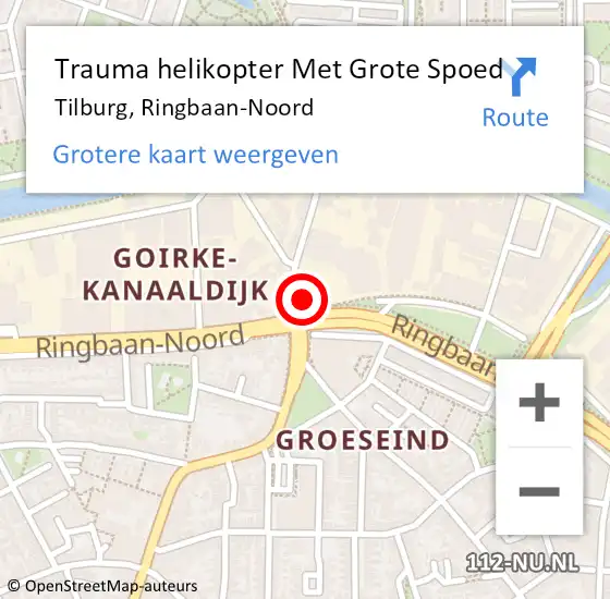 Locatie op kaart van de 112 melding: Trauma helikopter Met Grote Spoed Naar Tilburg, Ringbaan-Noord op 3 augustus 2021 14:41