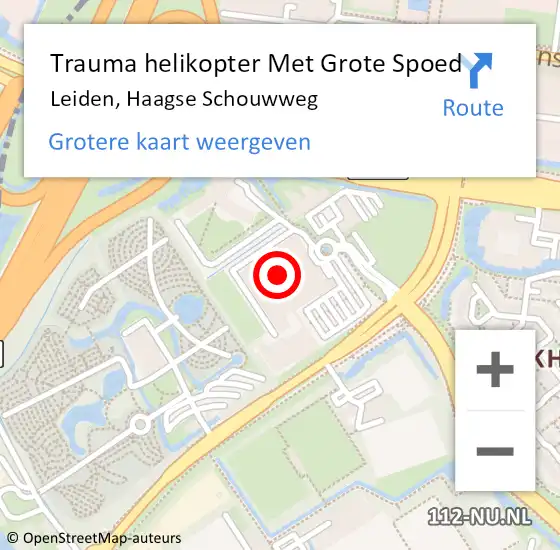 Locatie op kaart van de 112 melding: Trauma helikopter Met Grote Spoed Naar Leiden, Haagse Schouwweg op 3 augustus 2021 14:49