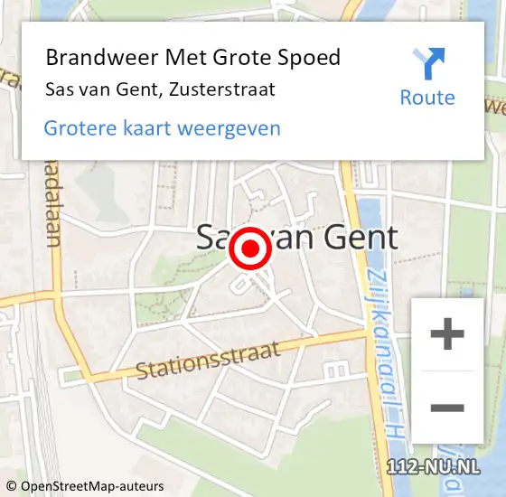 Locatie op kaart van de 112 melding: Brandweer Met Grote Spoed Naar Sas van Gent, Zusterstraat op 3 augustus 2021 15:28