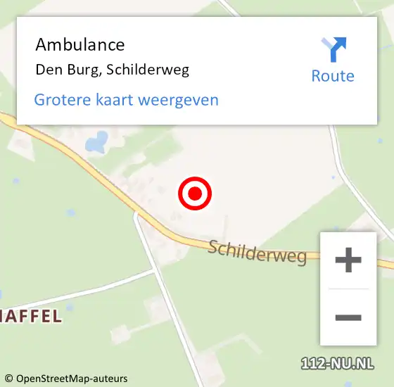 Locatie op kaart van de 112 melding: Ambulance Den Burg, Schilderweg op 3 augustus 2021 15:45