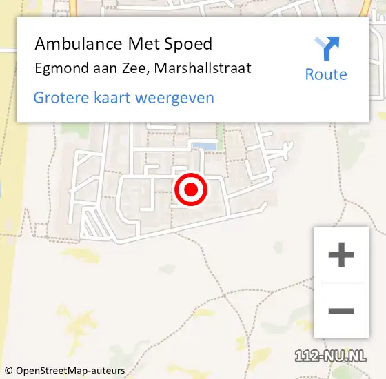 Locatie op kaart van de 112 melding: Ambulance Met Spoed Naar Egmond aan Zee, Marshallstraat op 3 augustus 2021 16:06