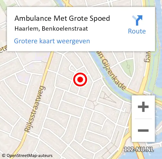 Locatie op kaart van de 112 melding: Ambulance Met Grote Spoed Naar Haarlem, Benkoelenstraat op 3 augustus 2021 16:30