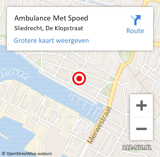 Locatie op kaart van de 112 melding: Ambulance Met Spoed Naar Sliedrecht, De Klopstraat op 3 augustus 2021 17:24