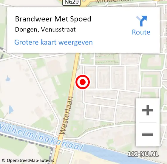 Locatie op kaart van de 112 melding: Brandweer Met Spoed Naar Dongen, Venusstraat op 3 augustus 2021 17:39