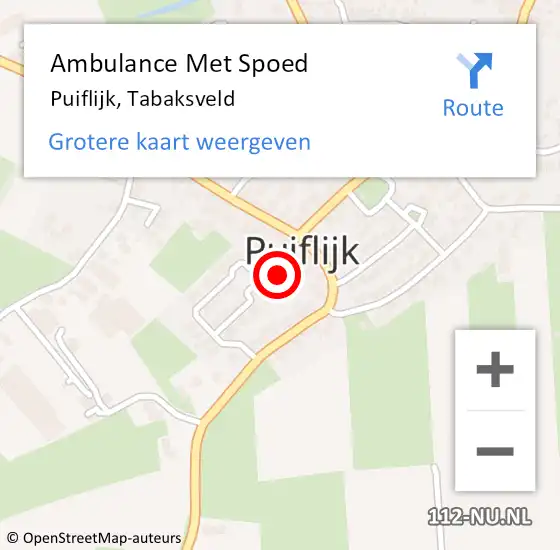 Locatie op kaart van de 112 melding: Ambulance Met Spoed Naar Puiflijk, Tabaksveld op 3 augustus 2021 17:40