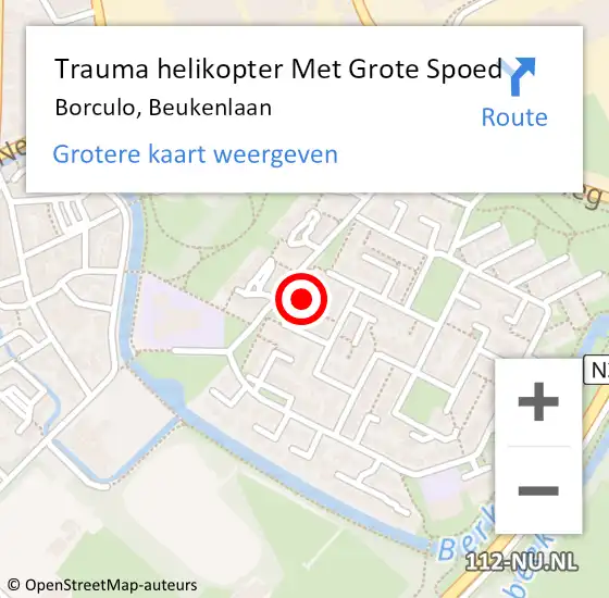 Locatie op kaart van de 112 melding: Trauma helikopter Met Grote Spoed Naar Borculo, Beukenlaan op 3 augustus 2021 17:48