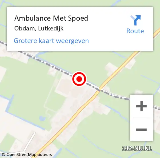 Locatie op kaart van de 112 melding: Ambulance Met Spoed Naar Obdam, Lutkedijk op 3 augustus 2021 18:25