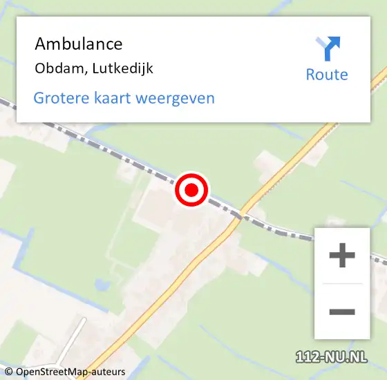 Locatie op kaart van de 112 melding: Ambulance Obdam, Lutkedijk op 3 augustus 2021 18:28