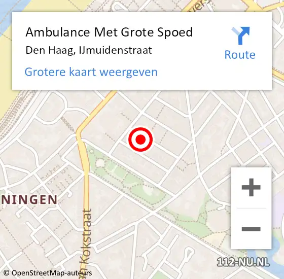 Locatie op kaart van de 112 melding: Ambulance Met Grote Spoed Naar Den Haag, IJmuidenstraat op 3 augustus 2021 18:43