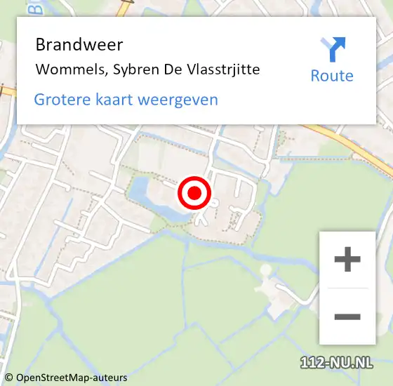 Locatie op kaart van de 112 melding: Brandweer Wommels, Sybren De Vlasstrjitte op 18 juni 2014 17:01