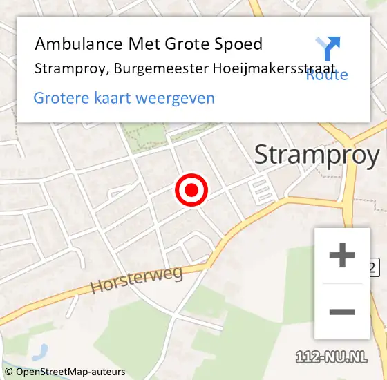 Locatie op kaart van de 112 melding: Ambulance Met Grote Spoed Naar Stramproy, Burgemeester Hoeijmakersstraat op 3 augustus 2021 19:22