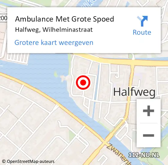 Locatie op kaart van de 112 melding: Ambulance Met Grote Spoed Naar Halfweg, Wilhelminastraat op 3 augustus 2021 19:27
