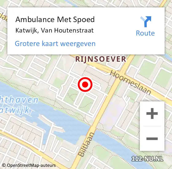 Locatie op kaart van de 112 melding: Ambulance Met Spoed Naar Katwijk, Van Houtenstraat op 3 augustus 2021 19:45