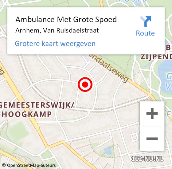 Locatie op kaart van de 112 melding: Ambulance Met Grote Spoed Naar Arnhem, Van Ruisdaelstraat op 3 augustus 2021 19:50