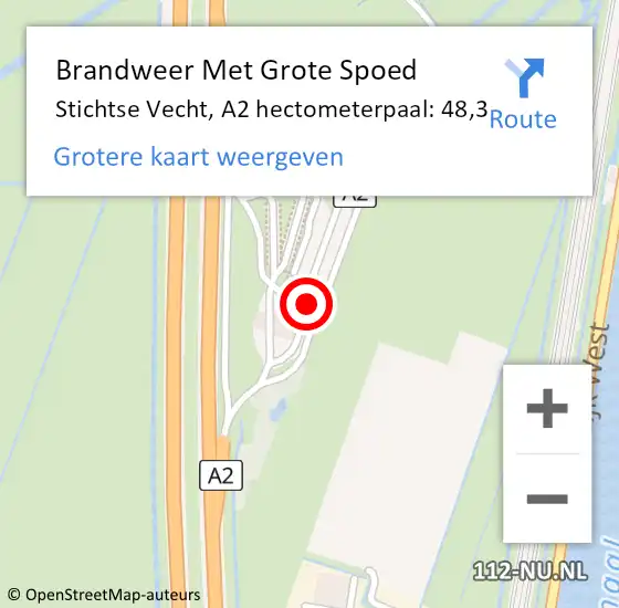 Locatie op kaart van de 112 melding: Brandweer Met Grote Spoed Naar Stichtse Vecht, A2 hectometerpaal: 48,3 op 3 augustus 2021 20:16