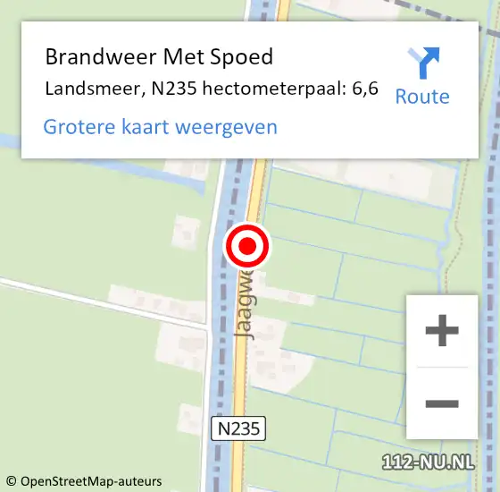 Locatie op kaart van de 112 melding: Brandweer Met Spoed Naar Landsmeer, N235 hectometerpaal: 6,6 op 3 augustus 2021 20:21