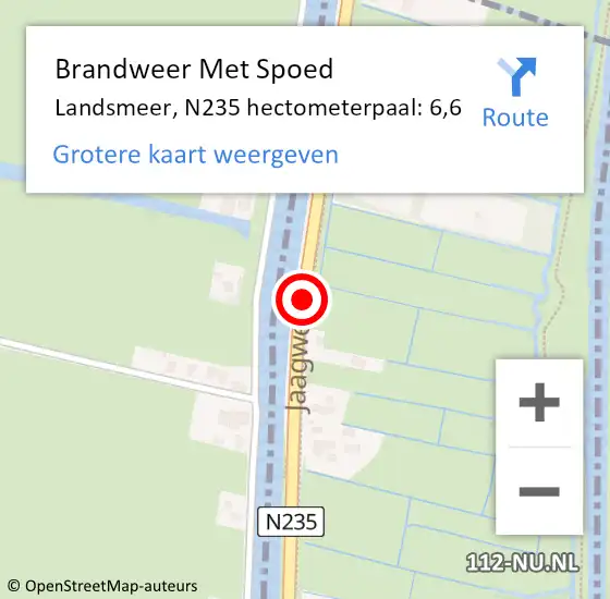 Locatie op kaart van de 112 melding: Brandweer Met Spoed Naar Landsmeer, N235 hectometerpaal: 6,6 op 3 augustus 2021 20:56