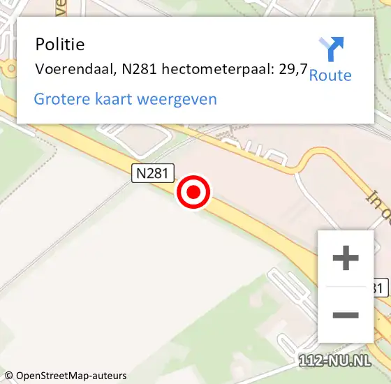 Locatie op kaart van de 112 melding: Politie Voerendaal, N281 hectometerpaal: 29,7 op 3 augustus 2021 21:04