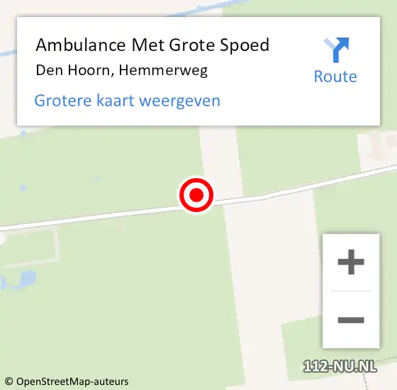 Locatie op kaart van de 112 melding: Ambulance Met Grote Spoed Naar Den Hoorn, Hemmerweg op 3 augustus 2021 22:53