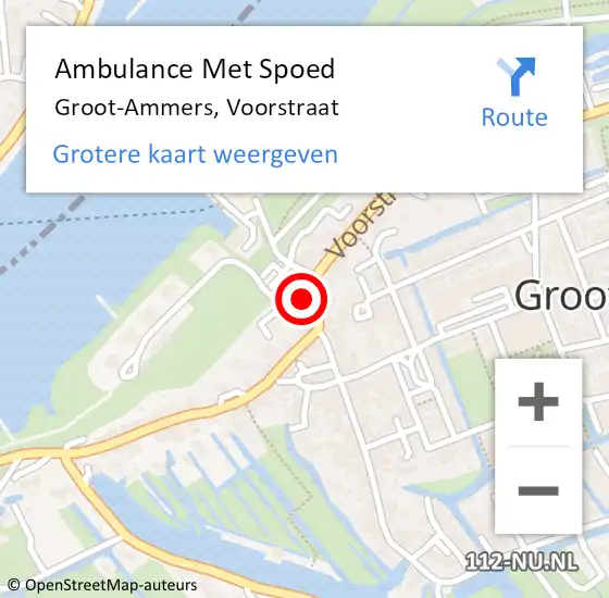 Locatie op kaart van de 112 melding: Ambulance Met Spoed Naar Groot-Ammers, Voorstraat op 3 augustus 2021 23:16