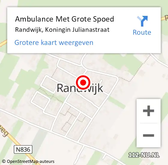 Locatie op kaart van de 112 melding: Ambulance Met Grote Spoed Naar Randwijk, Koningin Julianastraat op 3 augustus 2021 23:18