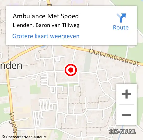 Locatie op kaart van de 112 melding: Ambulance Met Spoed Naar Lienden, Baron van Tillweg op 3 augustus 2021 23:26