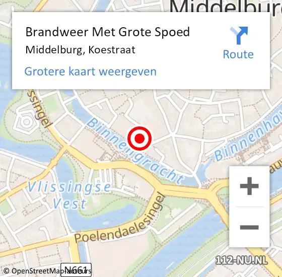 Locatie op kaart van de 112 melding: Brandweer Met Grote Spoed Naar Middelburg, Koestraat op 3 augustus 2021 23:32