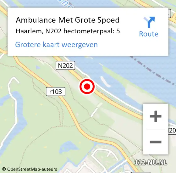 Locatie op kaart van de 112 melding: Ambulance Met Grote Spoed Naar Haarlem, N202 hectometerpaal: 5 op 4 augustus 2021 00:26