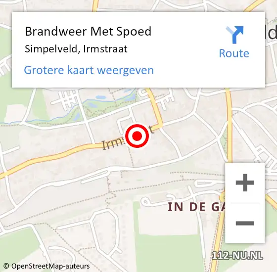 Locatie op kaart van de 112 melding: Brandweer Met Spoed Naar Simpelveld, Irmstraat op 4 augustus 2021 00:59