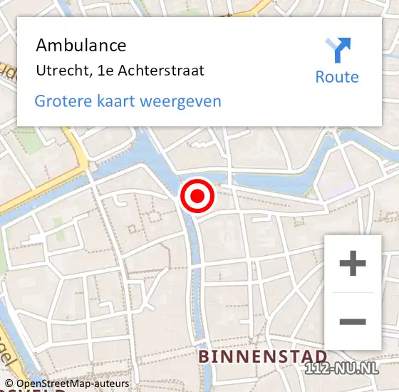 Locatie op kaart van de 112 melding: Ambulance Utrecht, 1e Achterstraat op 18 juni 2014 17:19