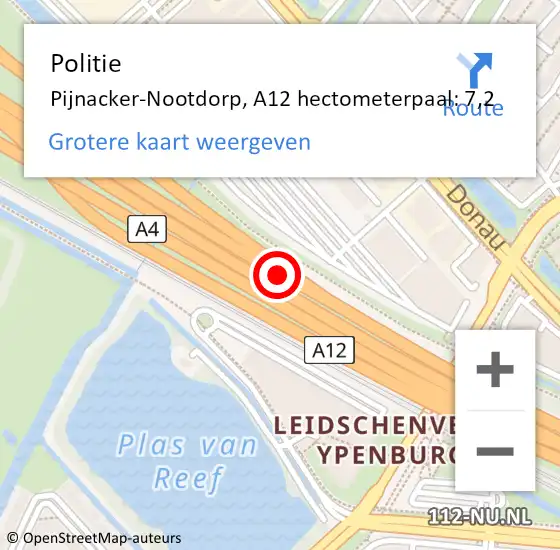 Locatie op kaart van de 112 melding: Politie Pijnacker-Nootdorp, A12 hectometerpaal: 7,2 op 4 augustus 2021 02:12