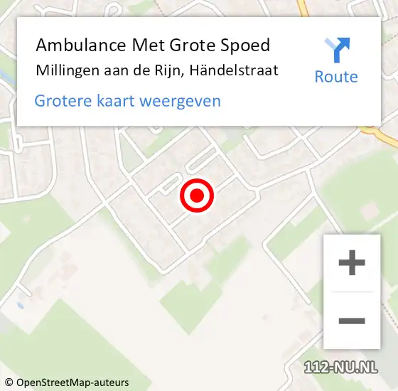 Locatie op kaart van de 112 melding: Ambulance Met Grote Spoed Naar Millingen aan de Rijn, Händelstraat op 4 augustus 2021 02:25