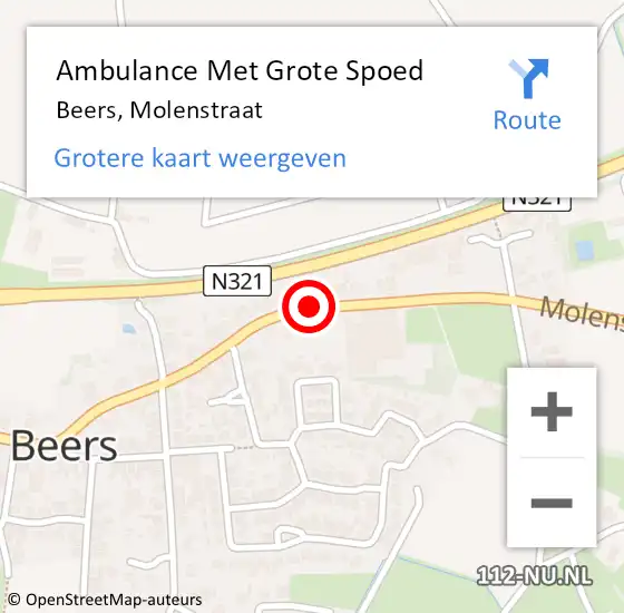 Locatie op kaart van de 112 melding: Ambulance Met Grote Spoed Naar Beers, Molenstraat op 4 augustus 2021 02:26