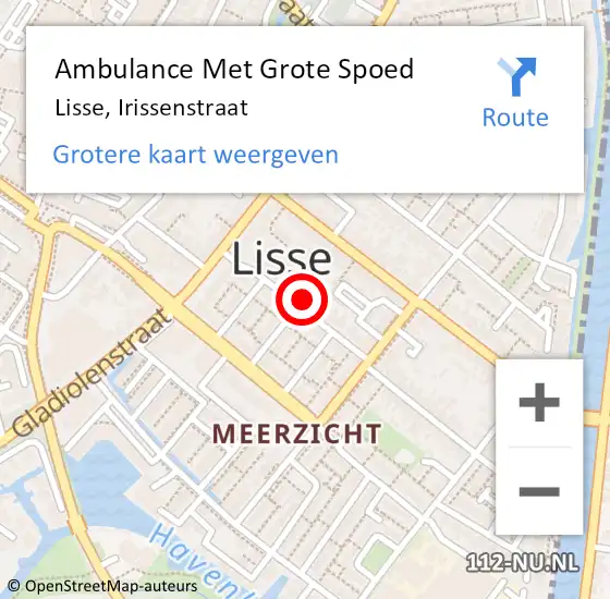 Locatie op kaart van de 112 melding: Ambulance Met Grote Spoed Naar Lisse, Irissenstraat op 4 augustus 2021 04:11