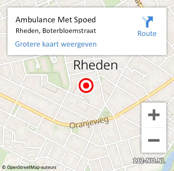 Locatie op kaart van de 112 melding: Ambulance Met Spoed Naar Rheden, Boterbloemstraat op 4 augustus 2021 05:30