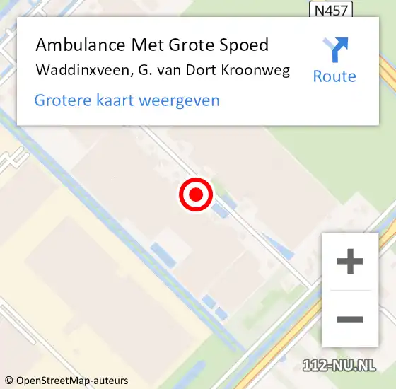 Locatie op kaart van de 112 melding: Ambulance Met Grote Spoed Naar Waddinxveen, G. van Dort Kroonweg op 4 augustus 2021 05:37