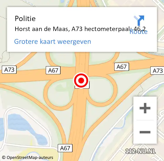 Locatie op kaart van de 112 melding: Politie Horst aan de Maas, A73 hectometerpaal: 46,2 op 4 augustus 2021 06:17