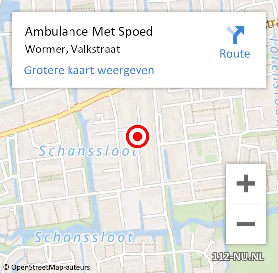 Locatie op kaart van de 112 melding: Ambulance Met Spoed Naar Wormer, Valkstraat op 4 augustus 2021 07:30