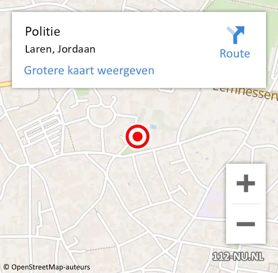 Locatie op kaart van de 112 melding: Politie Laren, Jordaan op 4 augustus 2021 08:04