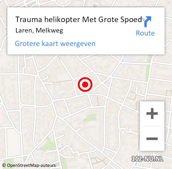 Locatie op kaart van de 112 melding: Trauma helikopter Met Grote Spoed Naar Laren, Melkweg op 4 augustus 2021 08:06