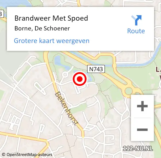 Locatie op kaart van de 112 melding: Brandweer Met Spoed Naar Borne, De Schoener op 4 augustus 2021 08:18