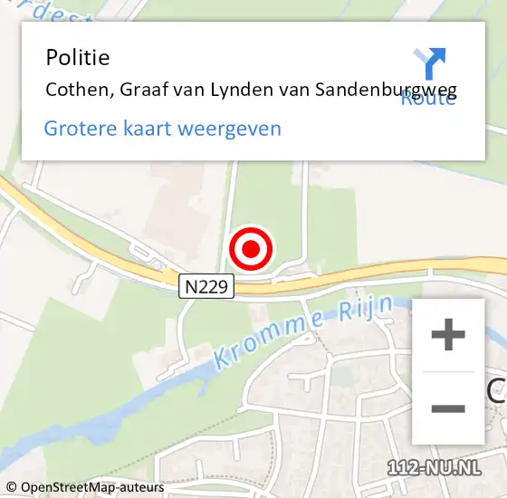 Locatie op kaart van de 112 melding: Politie Cothen, Graaf van Lynden van Sandenburgweg op 4 augustus 2021 08:44