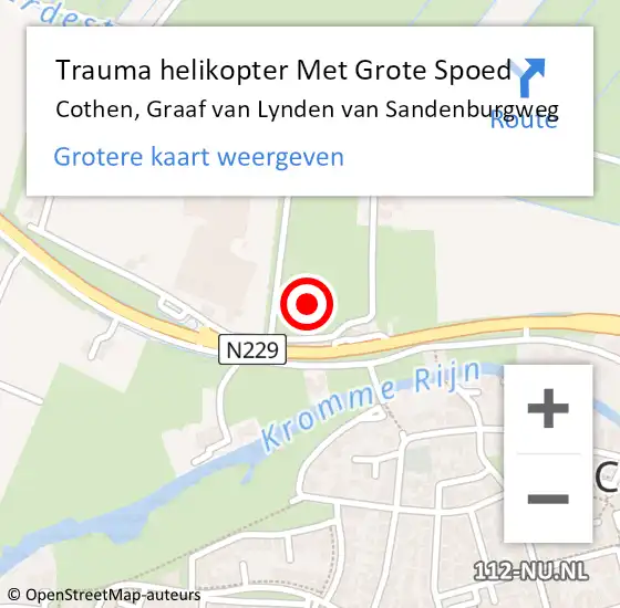 Locatie op kaart van de 112 melding: Trauma helikopter Met Grote Spoed Naar Cothen, Graaf van Lynden van Sandenburgweg op 4 augustus 2021 08:44